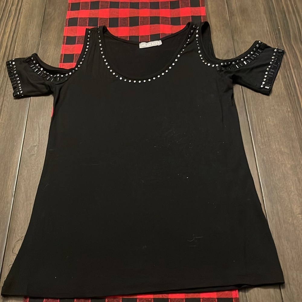 Milan Kiss Cold Shoulder Bedazzled Top - Size L